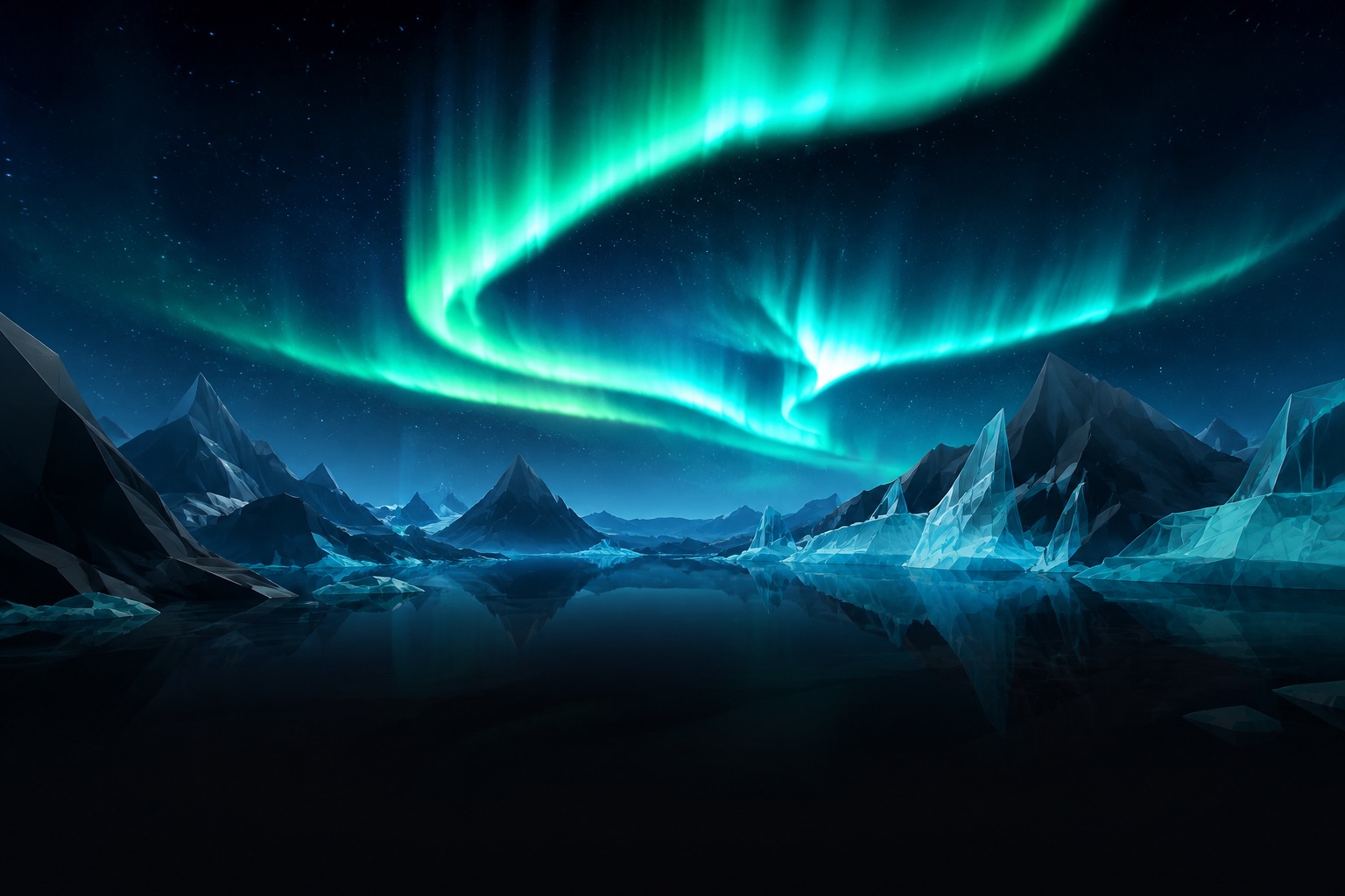 Mint aurora over an arctic world